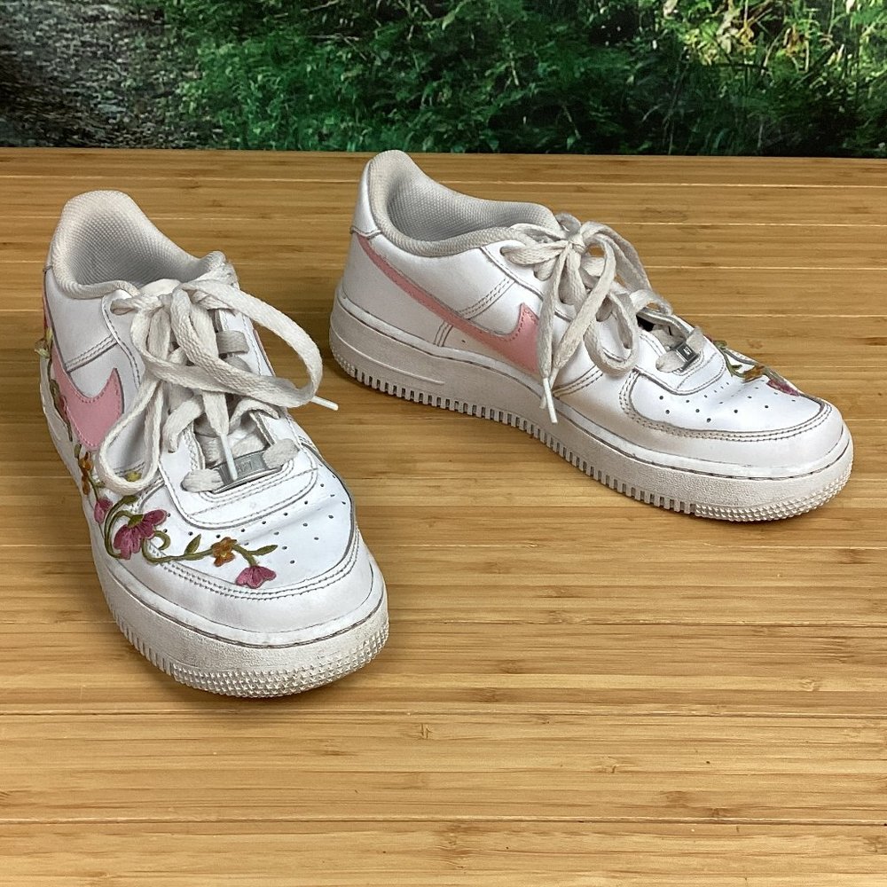 Nike White Air Force One Custom Floral Sneakers Women 8 Youth 6.5